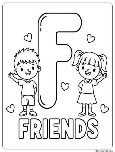 Letter F is for Friends Coloring Page