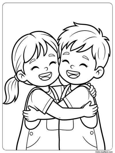 Two Best Friends Hugging Coloring Page