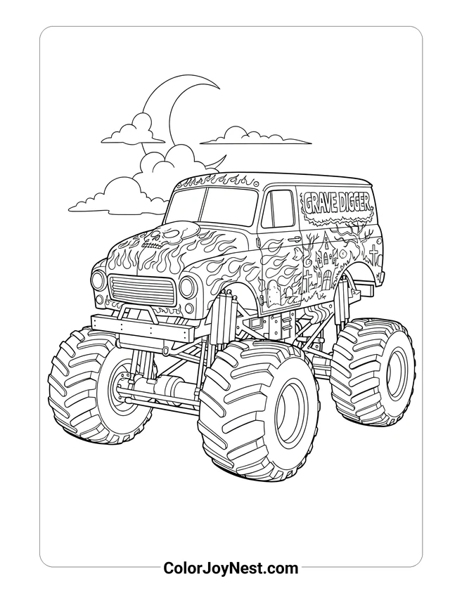 Grave Digger Detailed Artwork Coloring Page