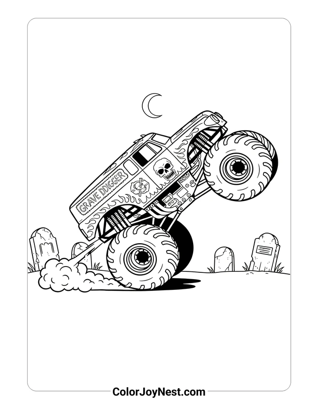 Grave Digger Graveyard Wheelie Coloring Page