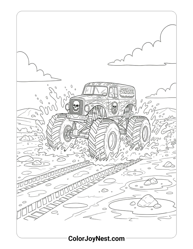 Grave Digger Mud Track Coloring Page