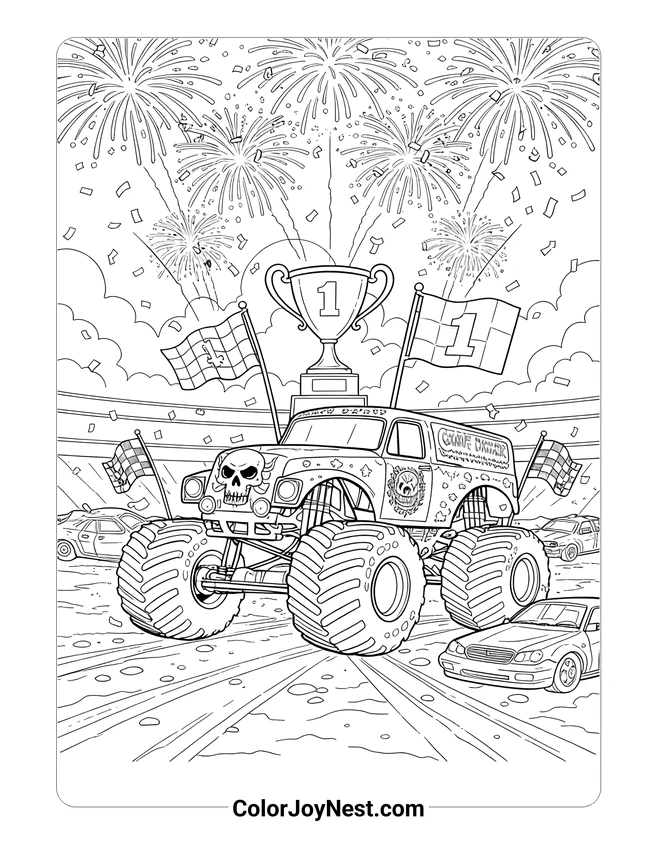 Grave Digger Victory Celebration Coloring Page