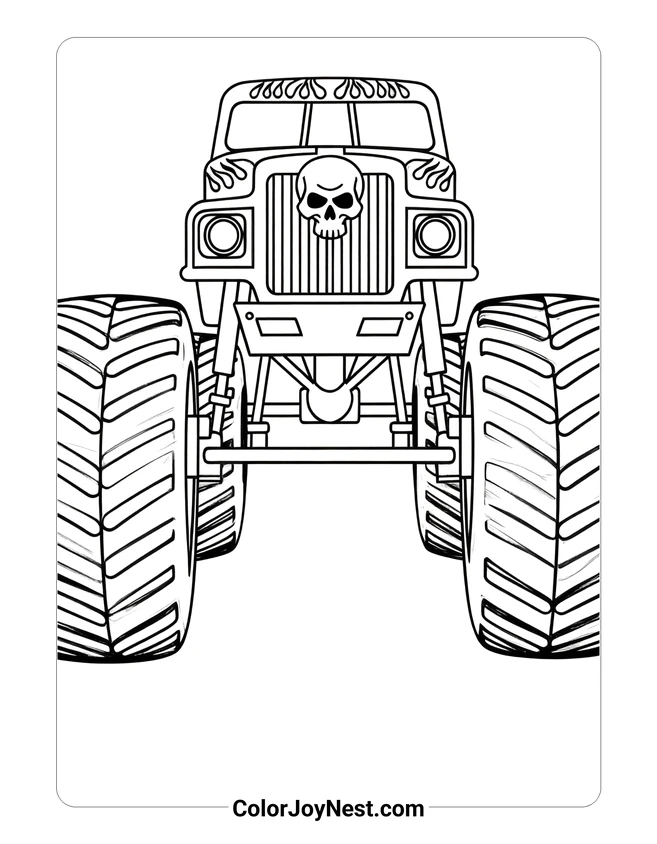 Grave Digger with Flames Coloring Page