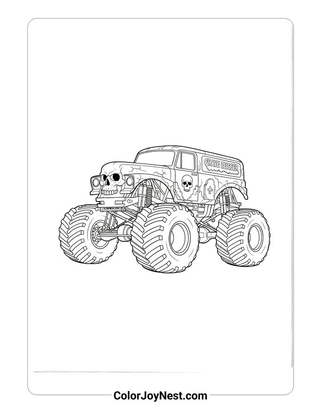 Grave Digger with Skulls Coloring Page