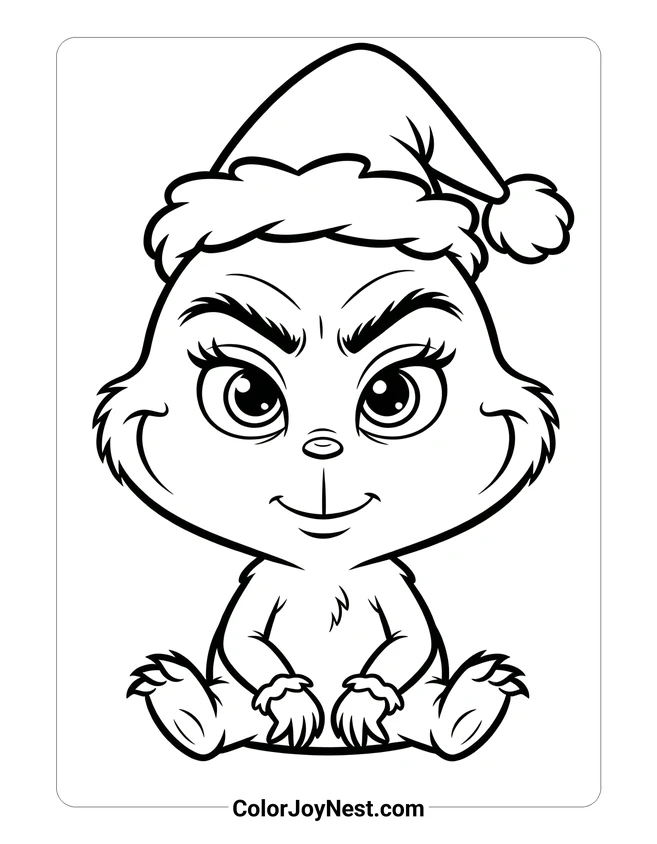 Baby Grinch with Santa Hat Coloring Page