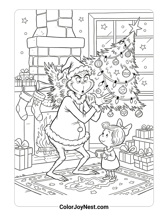 Grinch and Cindy Lou Meeting Coloring Page