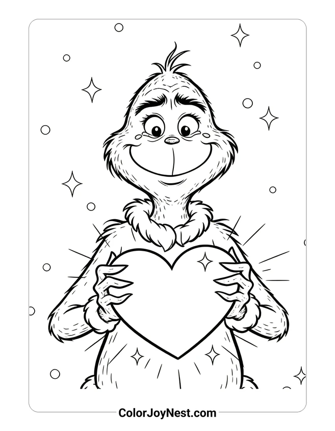 Grinch Holding Heart Coloring Page
