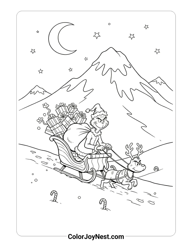 Grinch and Max Christmas Sleigh Coloring Page