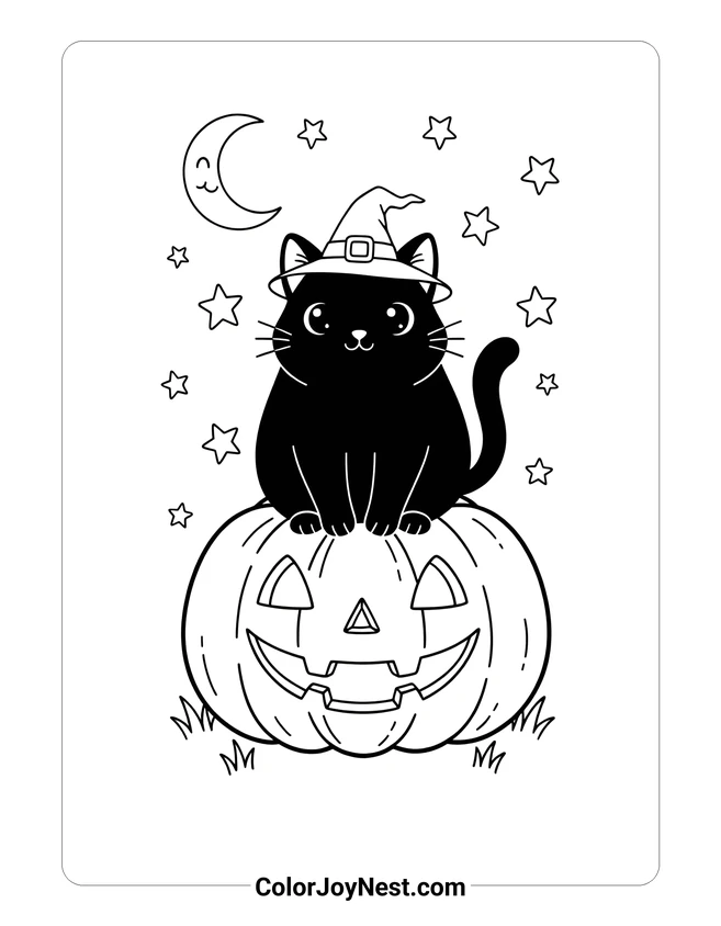 Black Cat and Moon Coloring Page