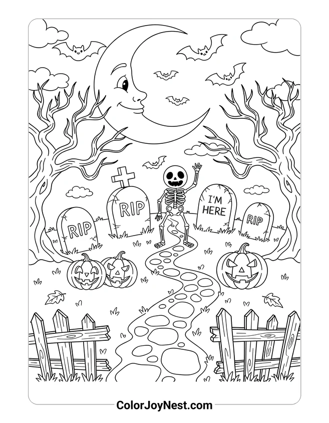 Graveyard Scene Coloring Page