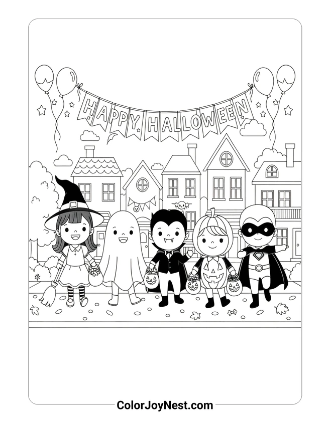 Halloween Costumes Parade Coloring Page