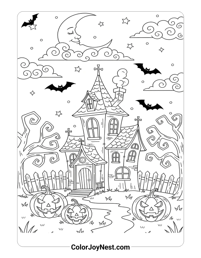 Halloween Night Scene Coloring Page