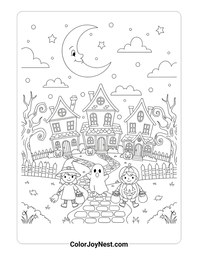 Halloween Trick or Treat Night Coloring Page