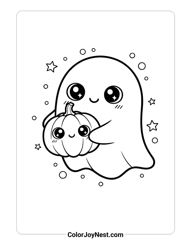 Kawaii Ghost and Pumpkin Coloring Page
