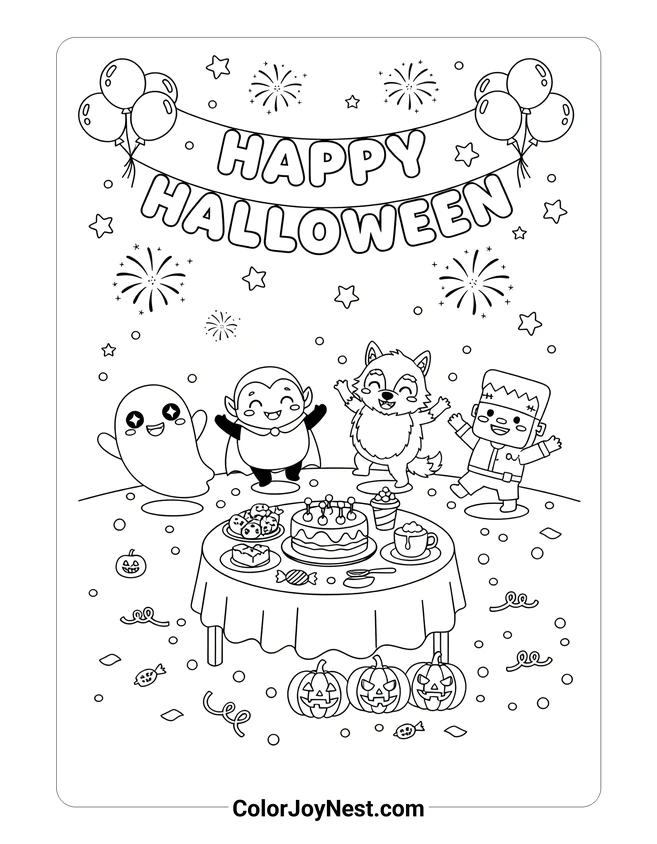 Monster Party Coloring Page