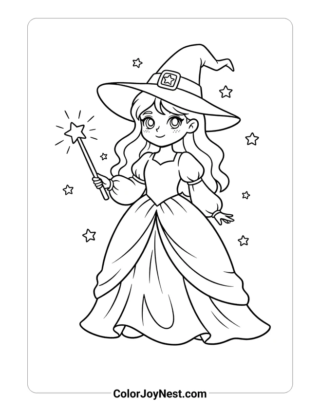 Princess in Witch Costume Coloring Page