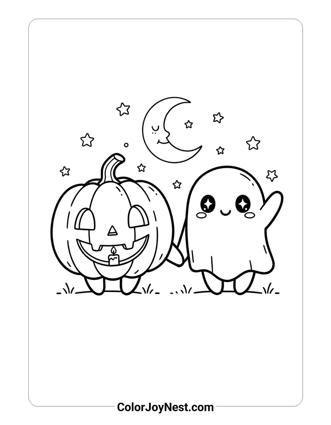 Pumpkin and Ghost Friends Coloring Page