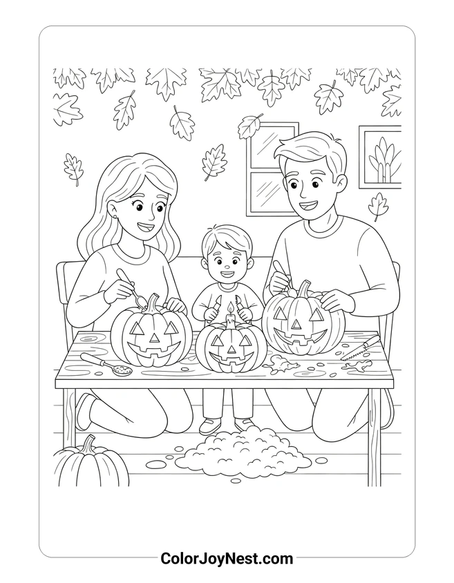 Pumpkin Carving Party Coloring Page