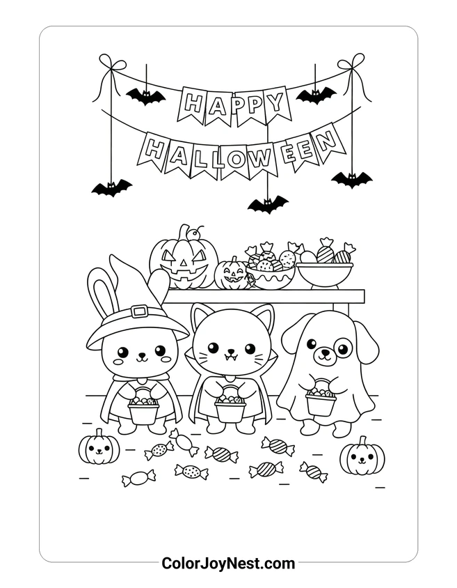 Sanrio Friends Halloween Party Coloring Page