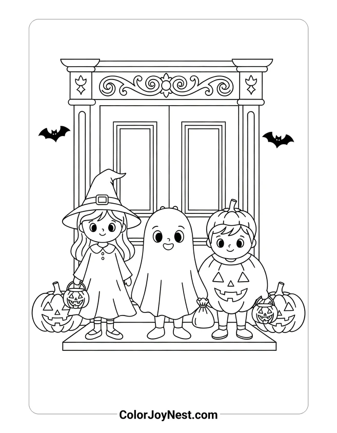 Trick or Treat Kids Coloring Page