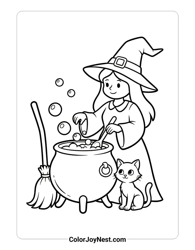 Vintage Witch Coloring Page