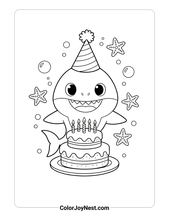 Baby Shark Birthday Coloring Page