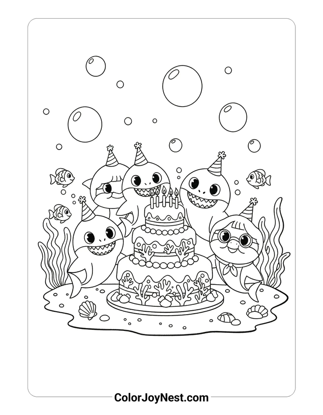 Baby Shark Family Birthday Coloring Page