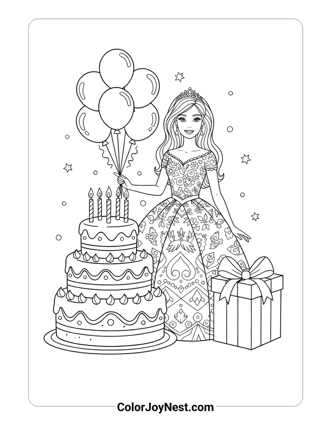 Barbie Birthday Coloring Page