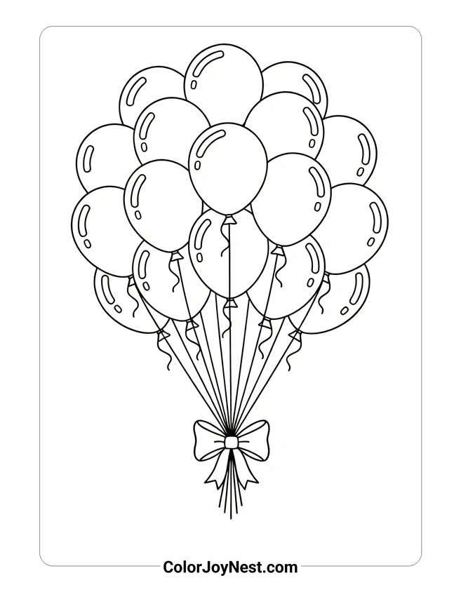 Birthday Balloons Bunch Coloring Page