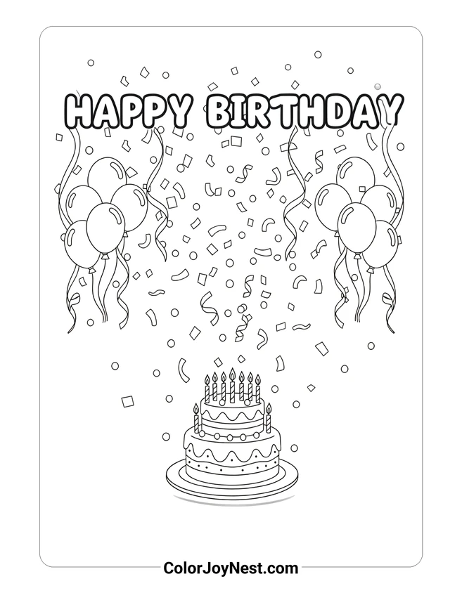 Birthday Banner and Confetti Coloring Page