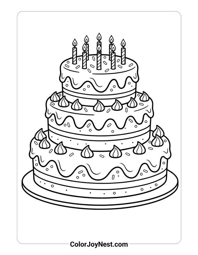 Birthday Cake with Candles Coloring Page