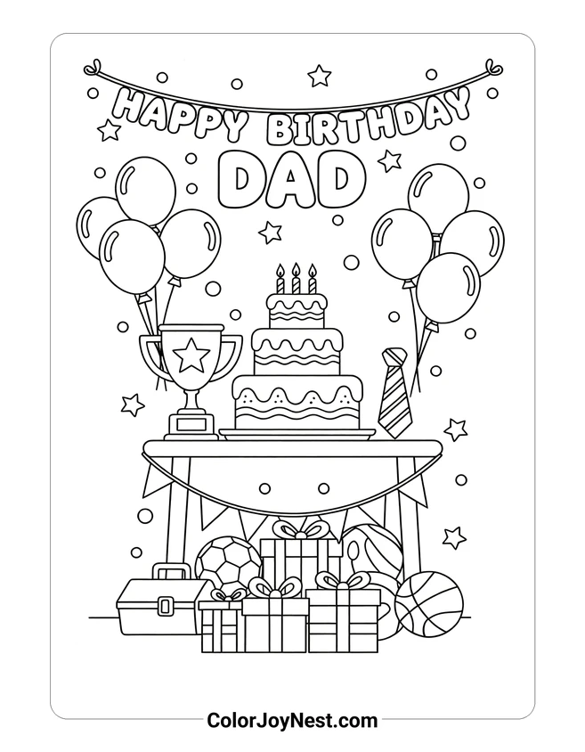 Birthday Dad Celebration Coloring Page