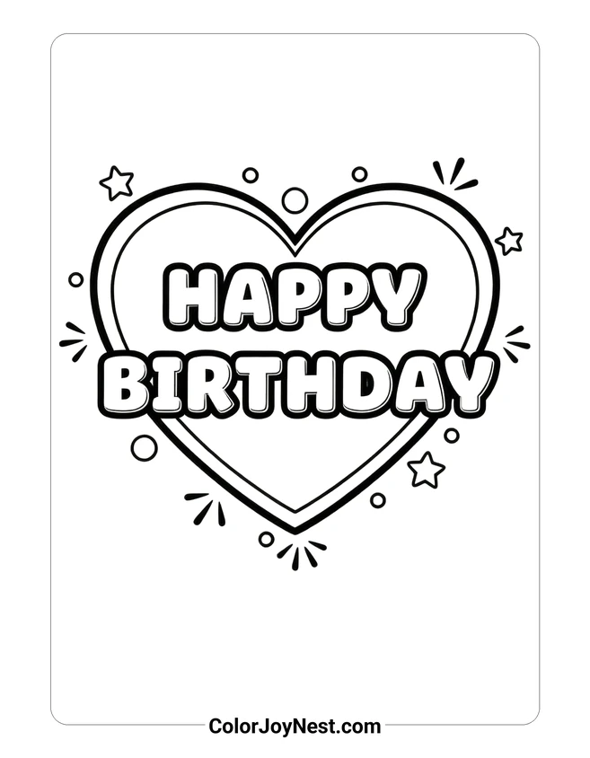 Birthday Heart Coloring Page