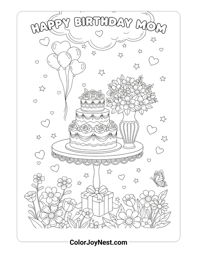 Birthday Mom Celebration Coloring Page