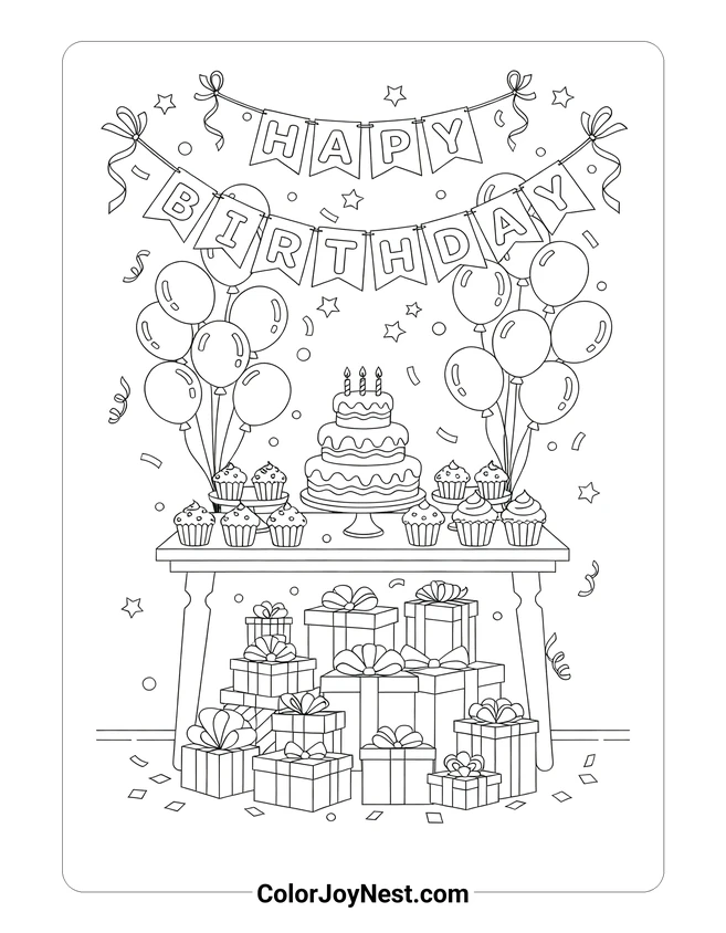 Birthday Party Room Coloring Page