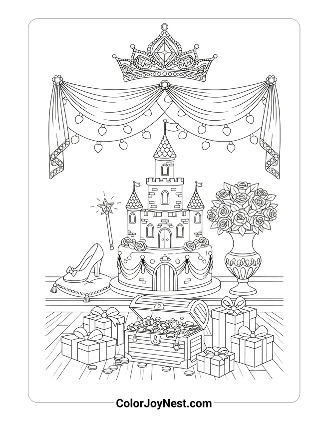 Birthday Princess Castle Coloring Page