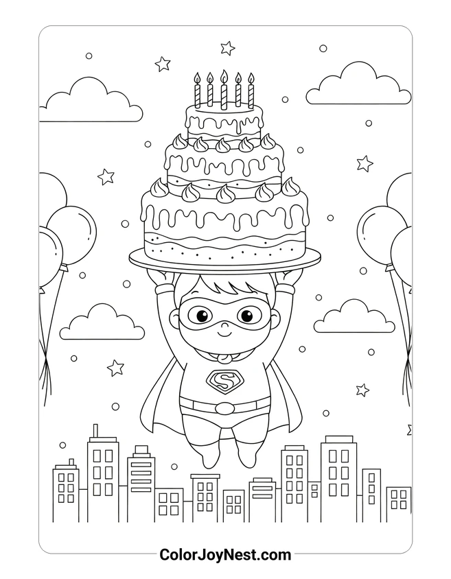 Birthday Superhero Coloring Page