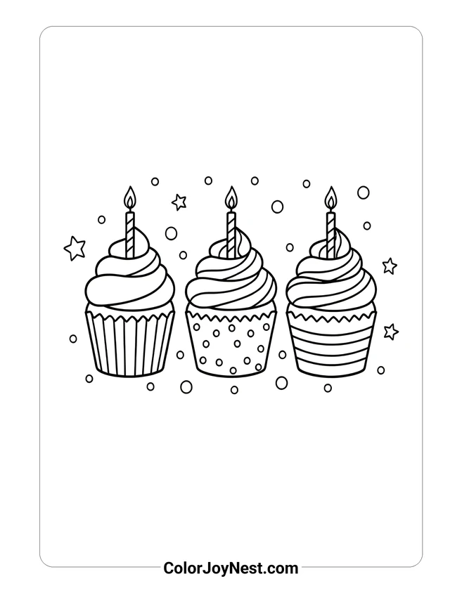 Cupcake Trio Coloring Page