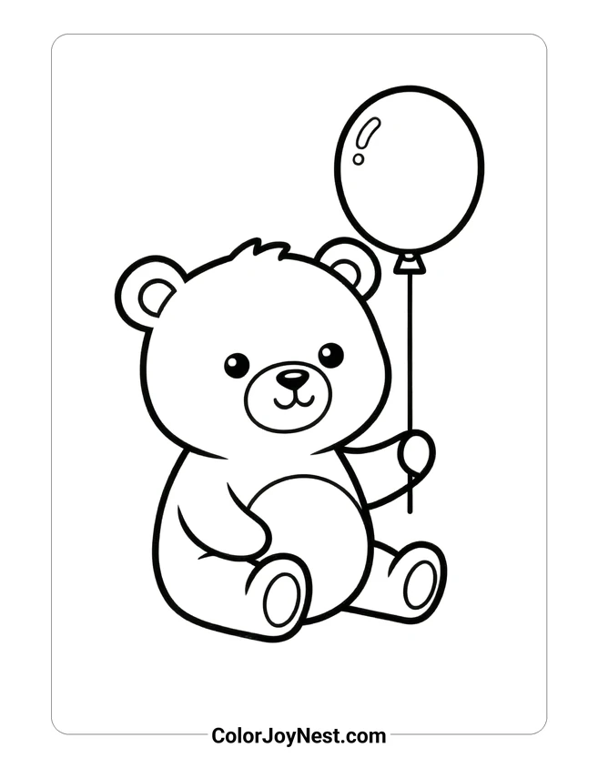 Cute Birthday Bear Coloring Page
