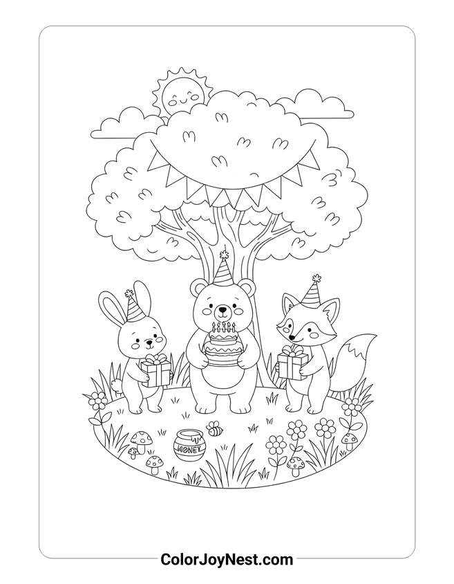 Forest Animals Birthday Party Coloring Page