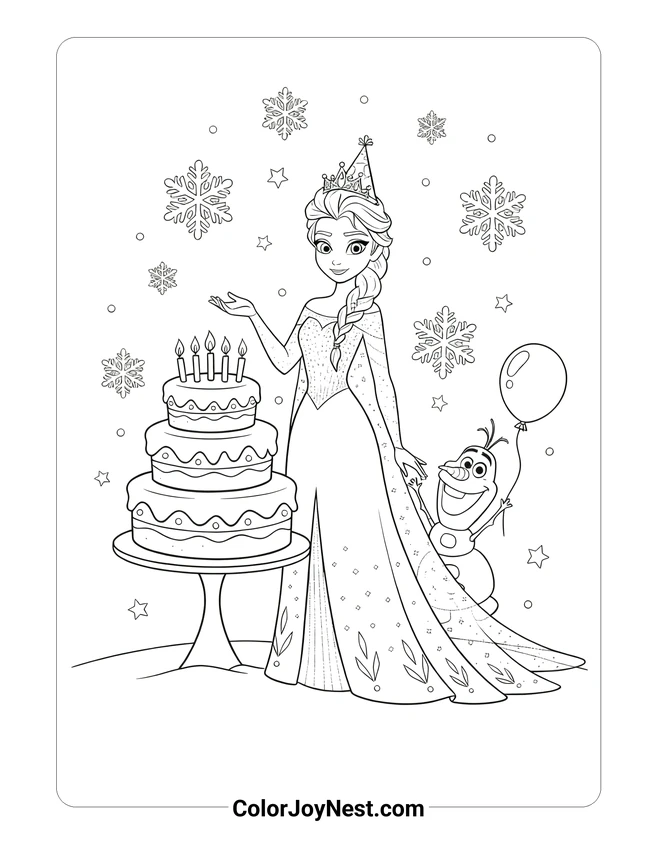 Frozen Elsa Birthday Coloring Page