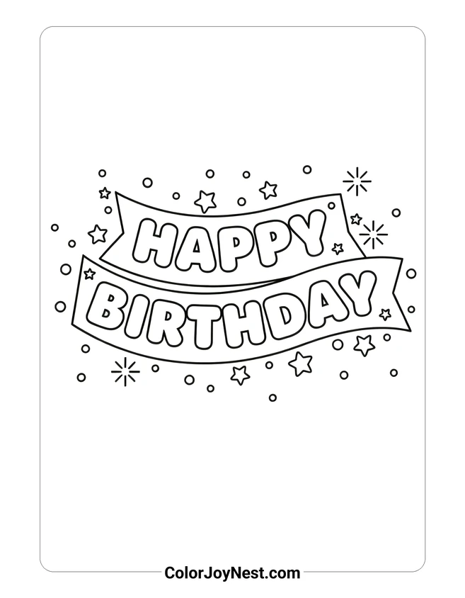 Happy Birthday Banner Coloring Page