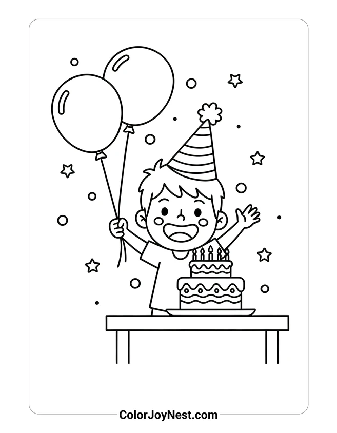 Happy Birthday Boy Coloring Page