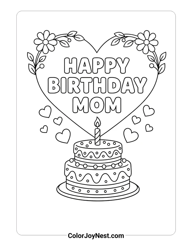Happy Birthday Mom Coloring Page
