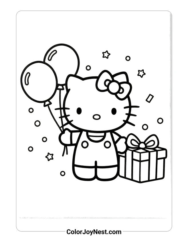 Hello Kitty Birthday Coloring Page
