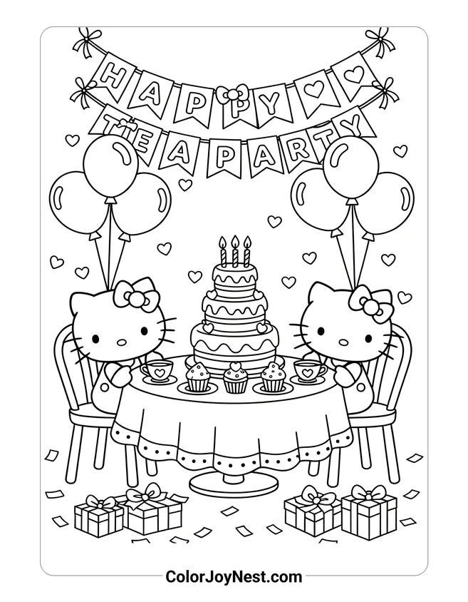 Hello Kitty Tea Party Coloring Page