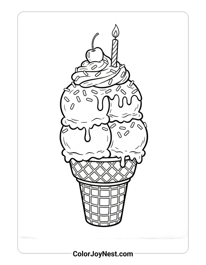 Ice Cream Birthday Party Coloring Page