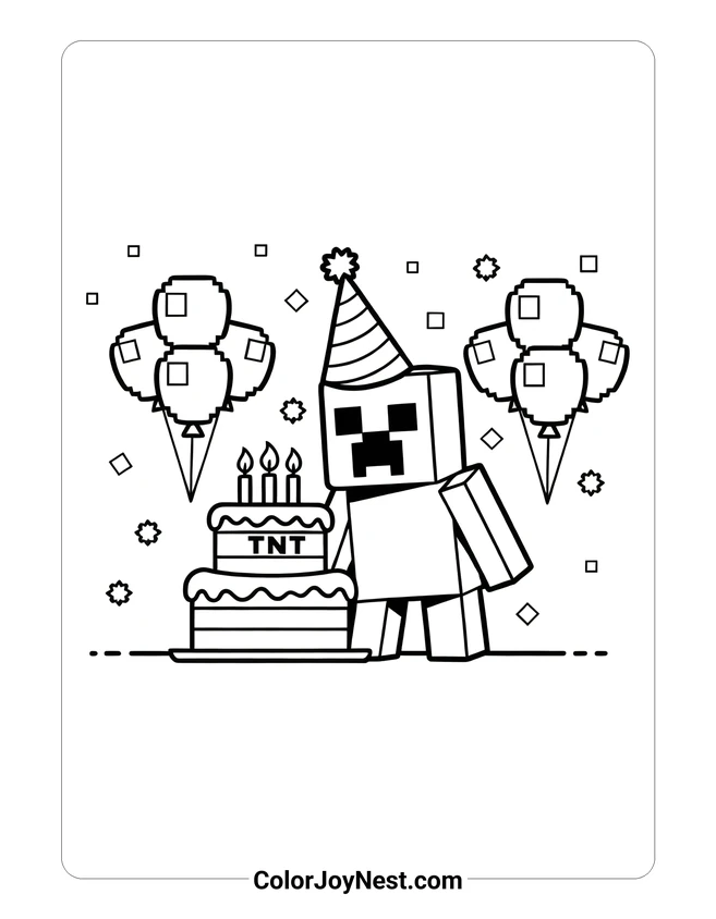 Minecraft Birthday Coloring Page