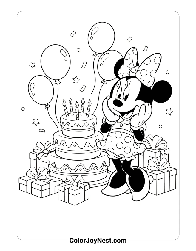 Minnie Mouse Birthday Coloring Page