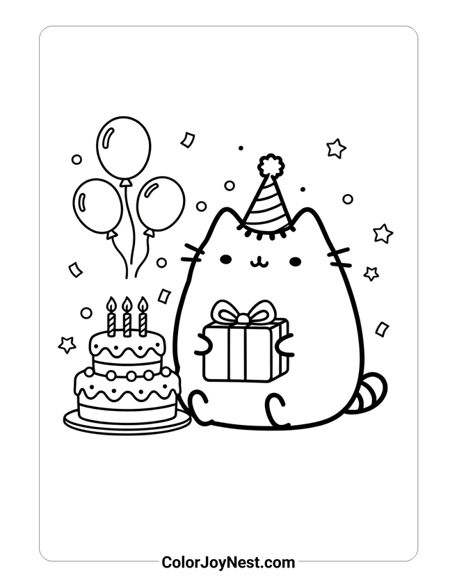 Pusheen Birthday Coloring Page